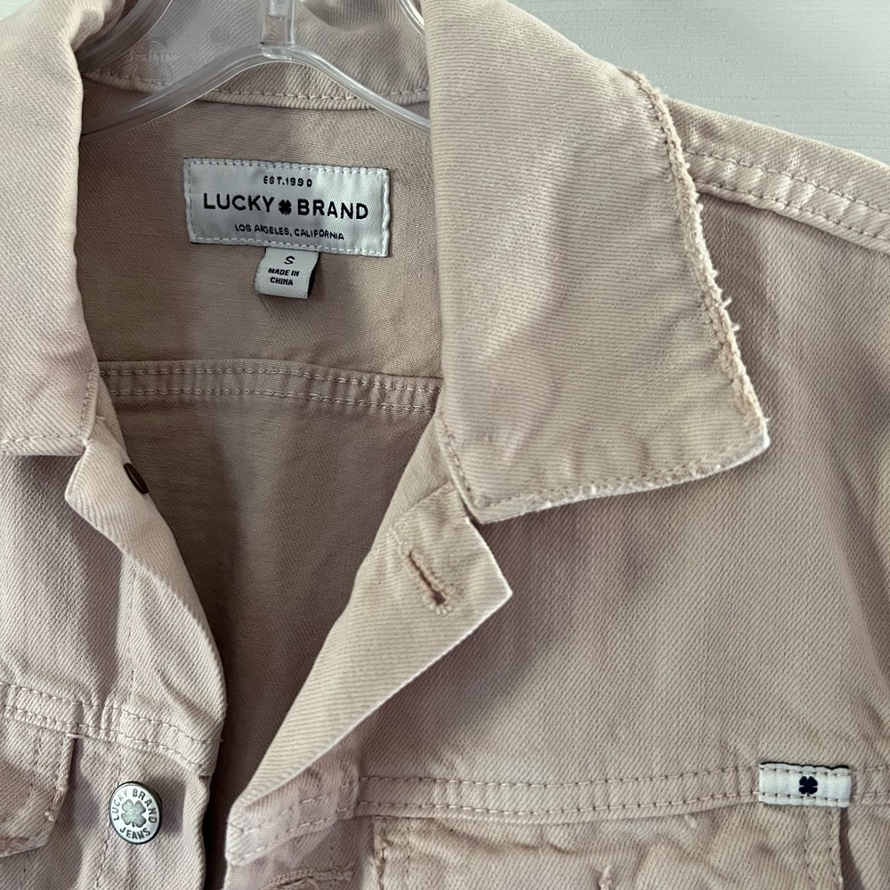 Lucky Brand Tomboy Tucker Jean Jacket Cropped Light Pink